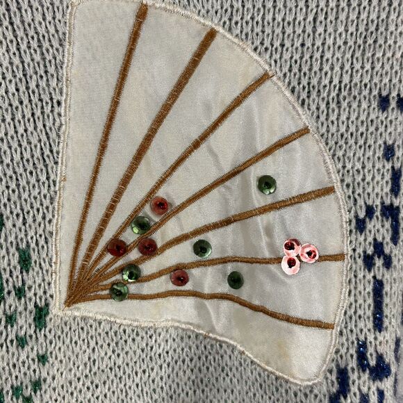 Vintage 1980’s Sweater Medium Off White Sparkle Fans Regency Collection Sequin - Picture 7 of 16